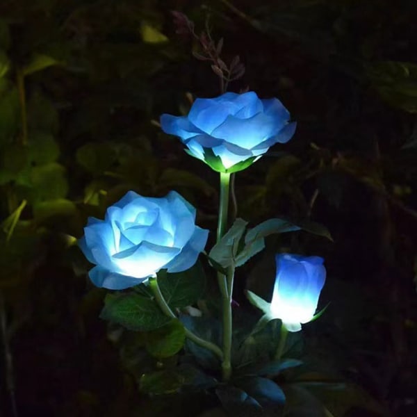 Solar Garden Stake Lights Färgglada LED Tre Blommor Rosor Spotlight Gård Uteplats Pathway Dekoration three blue roses blue