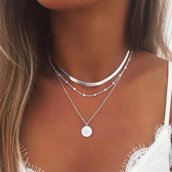 3 Layers Lotus Pendant Halsband Snyggt Delicate Layered Choker Halsband Justerbart silver