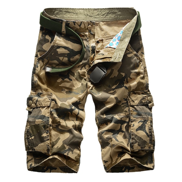Herr Cargo Shorts Sommar Tunna Lösa Flera fickor Casual Camouflage Cropped Byxor för khaki 38