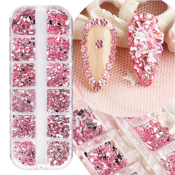 12 Grid Fin Glitter Nail Art Dekoration Färgglada Nageltillbehör för Kvinnor Flickor DIY pink