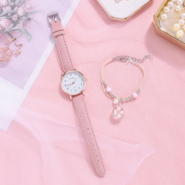 Quartz Watch Armband Combination Set Fashionabla och enkla mellanstadieelever pink