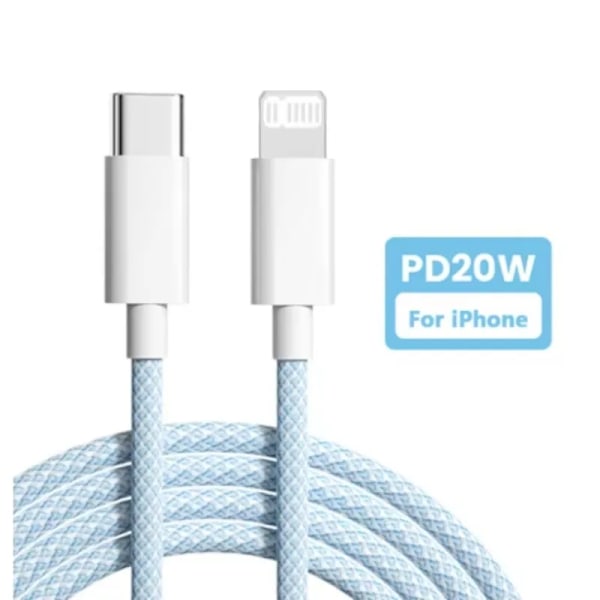 PD 20W USB C-kabel för iPhone 14 13 12 11 Pro Max Xs 8 Plus iPad Sladd 3A Snabbladdningskabel Typ C Datakabel för iPhone Blue 2m