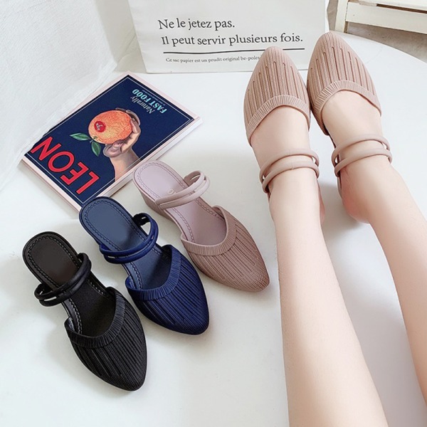 Kvinnors högklackade sandaler Tofflor Ren färg kvinnors sandaler för att gå ut blue 36