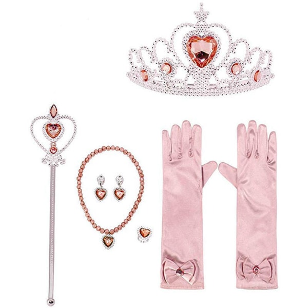 Prinsessan låtsas klä upp set Halsband Örhängen Ringar Queen Fairy Set Princess Födelsedagsfest Klänning Tool pink