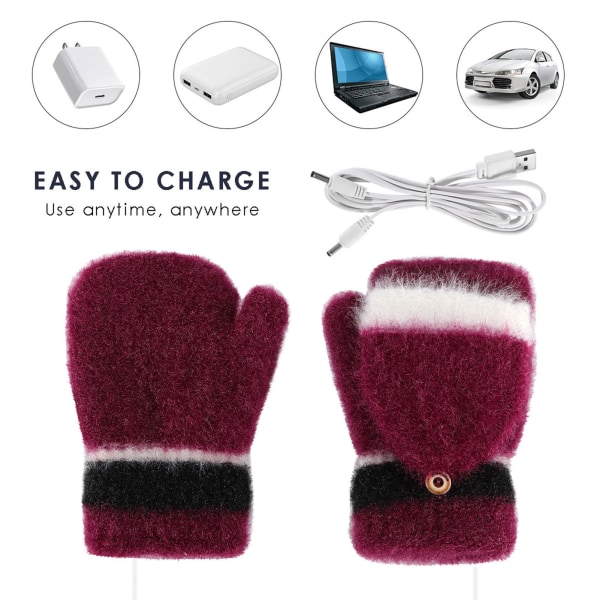 USB uppvärmda vinterhandskar Stickning Imitation Cashmere vantar för vuxna datorspel gray