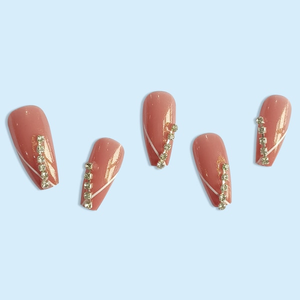 24PCS långa falska naglar med strass bestående fingernagel fransk stil för kvinnor jelly glue model