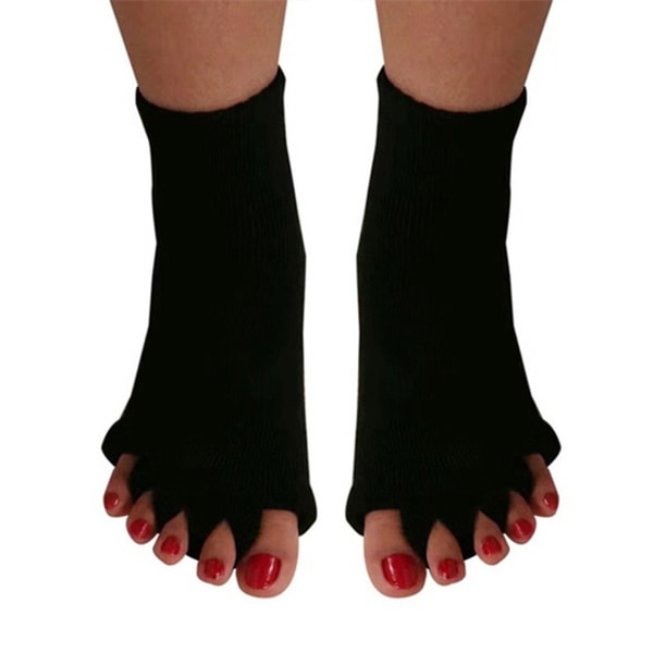 Yogastrumpor för kvinnor Halvfri fotled Halvtå strumpor för Yogabalett Hem Fritid black