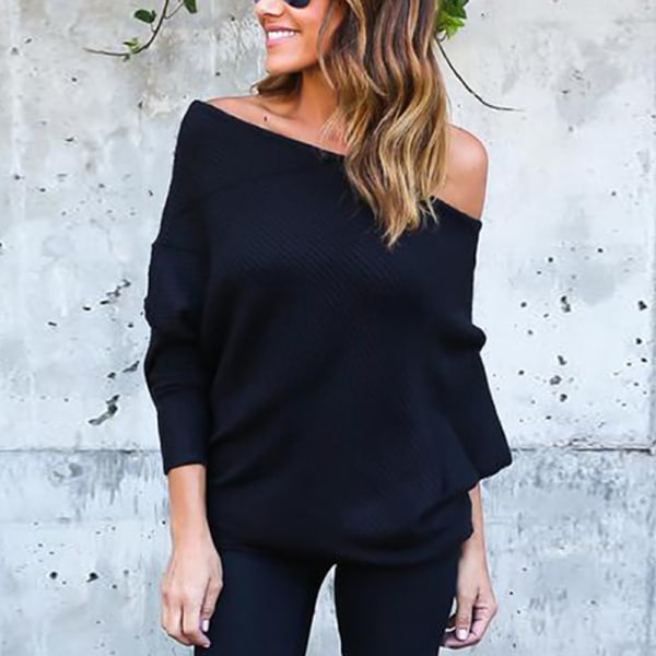 Dam Off Shoulder Stickad Baggy Sweater Dam Lös Pullover Jumper Top Blus Nyhet b 3xl