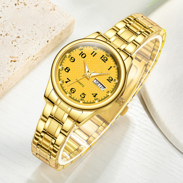 Kvinna klassisk 28 mm watch Easy Reader lysande watch i rostfritt stål med multifunktion för brudar som bär bröllopsbankett golden blue face