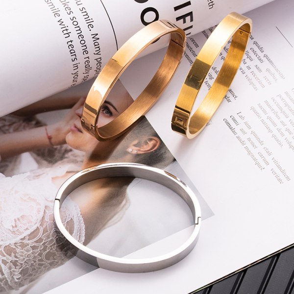 Armband av titanstål Ovalformat glänsande öppningsarmband Stapelbart Soild Färg polerat gold