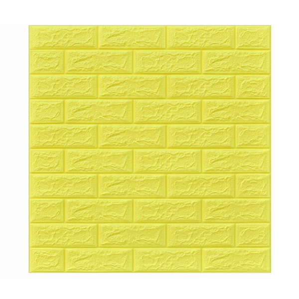Självhäftande väggpanel Steneffekt Tegelmönster 3D Foam Vattentät tapet lemon yellow