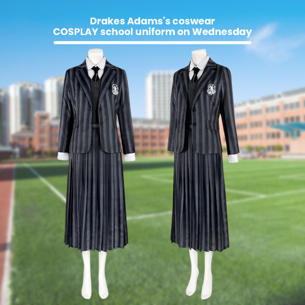 Onsdag Grårandiga skoluniformkläder för vuxna barn complete set 2xl