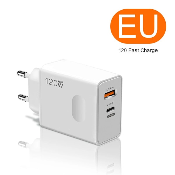 Total 120W USB-laddare Typ C-kabel Snabbladdning För iPhone Xiaomi Samsung Oneplus Pixel Mobiltelefoner Quick Charge 3.0 Adapter EU Plug