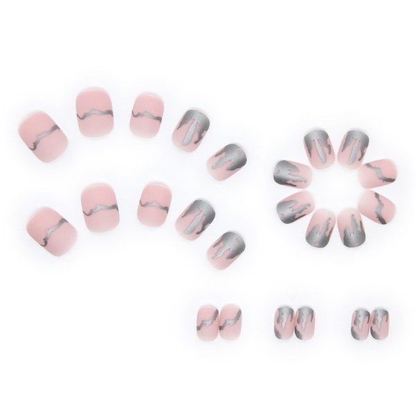 24st glänsande bärbar falsk nagel kort grå silver falsk nagel för kvinnor och flickor glue models