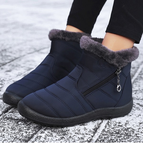 Stövlar För Dam Fluffiga Tjock Fleece Fodrade Snow Boots Varma Ankel Boots med dragkedja blue 38