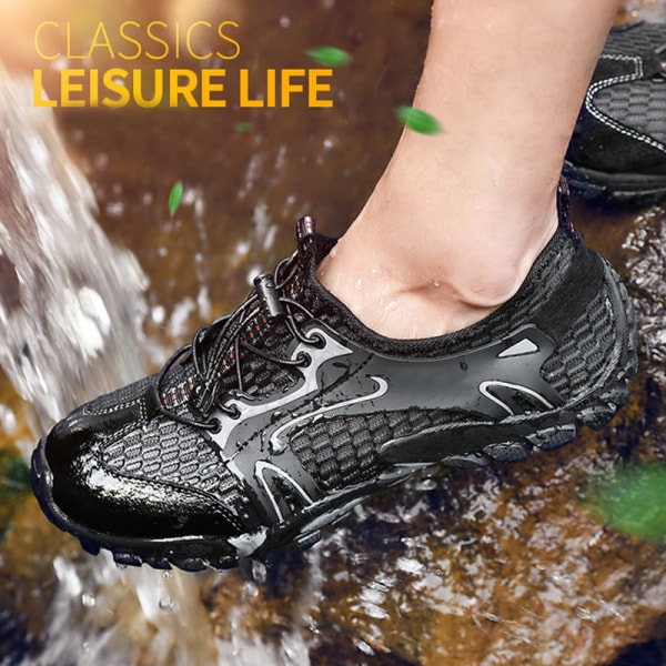 Mens Outdoor Sneakers Water Shoes Mesh Andas Slip on Flats Casual Anti-halk vandring black 43