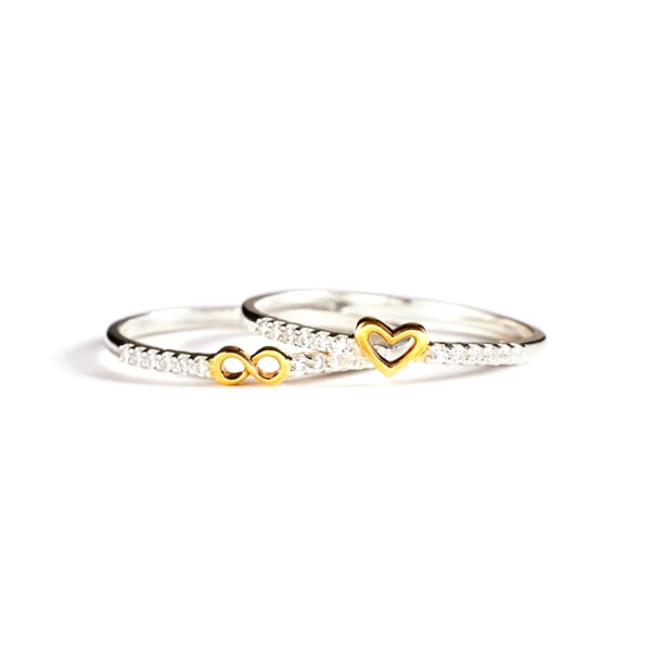 Guldlegering cirkulära ringar set 2-i-1 tvåfärgade hjärtformade ringar set för dejting med pojkvän number 10