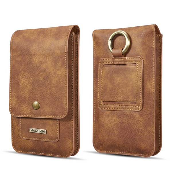 Universal telefonväska för smartphone PU läder bärbältesklämma påse case brown small