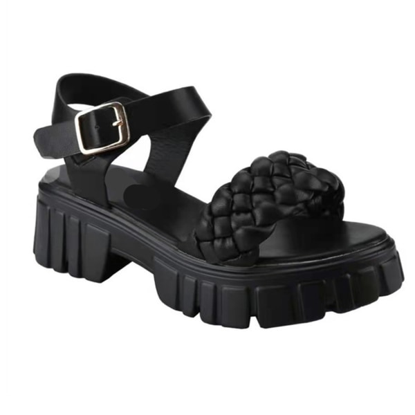 Kvinnors sandaler med strappy plattformsskor Ankel-rem Pin Spänne stängning black 35