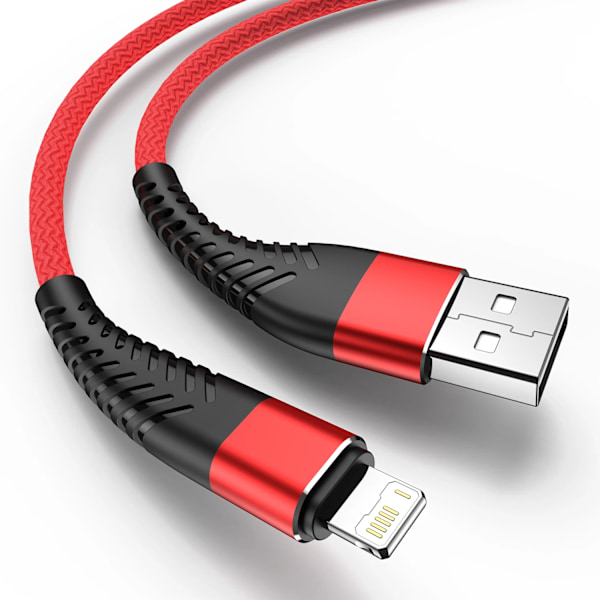 Snabb USB-kabel för iPhone 14 13 12 11 Pro XS Max 5 6 7 8 Plus SE Apple iPad mini 2m 3m Sladd Mobiltelefon Data Laddare Kabel Red 1m