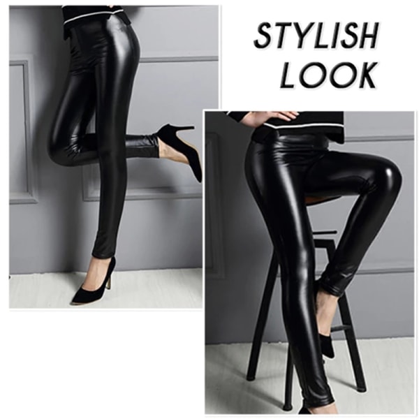 Stretchigt PU-läder Push Up Leggings Dam Förtjockad Fleecefodrad Vintertights Byxor m