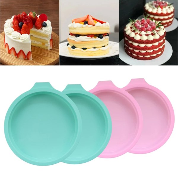 Round Cake Pans Silicone Baking Molds Non-Stick Quick Release Bakeware Pan For Kitchen green 6 inches 4pcs