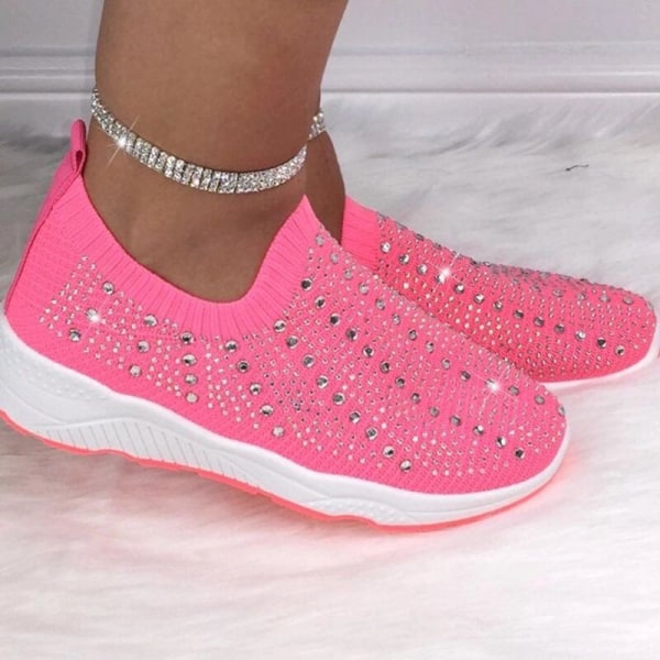 Lady Sneakers Diamond Glitter Trainers Sportlöpning Comfy Slip On Sock Skor black 35