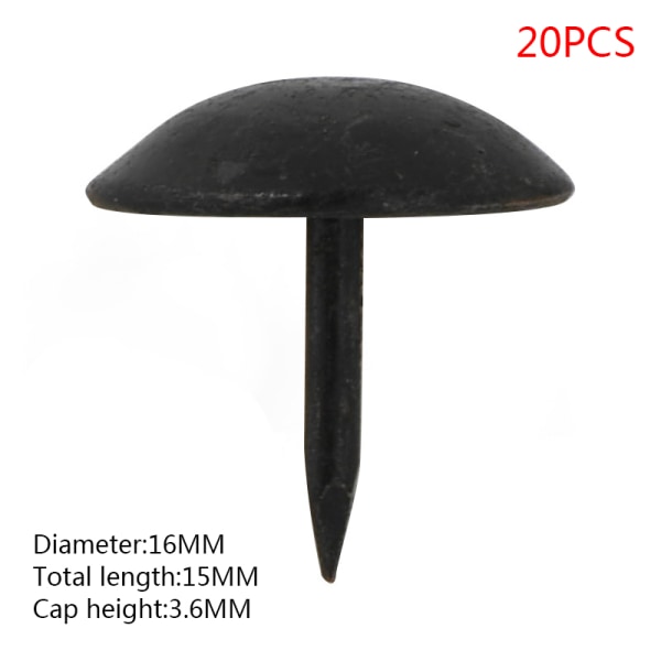 20st runda naglar multi-storlek diameter svart dekoration retro svart kartnålssoffa 16x15mm