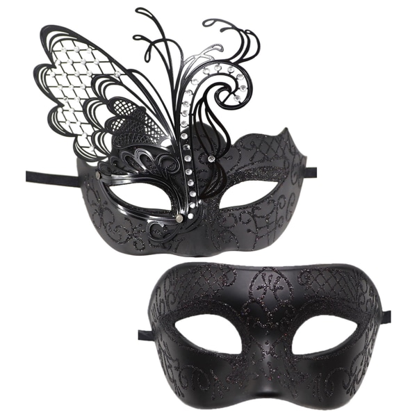 Masquerades Mask for Women Butterflys Rhinestone Metal Venetians Women Mask för Mardi Gras Party black 2pcs