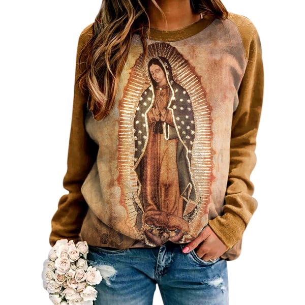 Dam Original av Our Lady of Guadalupe Jungfru Maria Sweatshirt långärmad topp xl