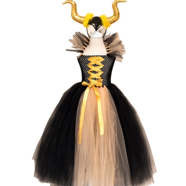 Girl Princess Fancy Evil Queen Dress Up Handgjord stickad tyllklänning yellow 4-5Y 75cm