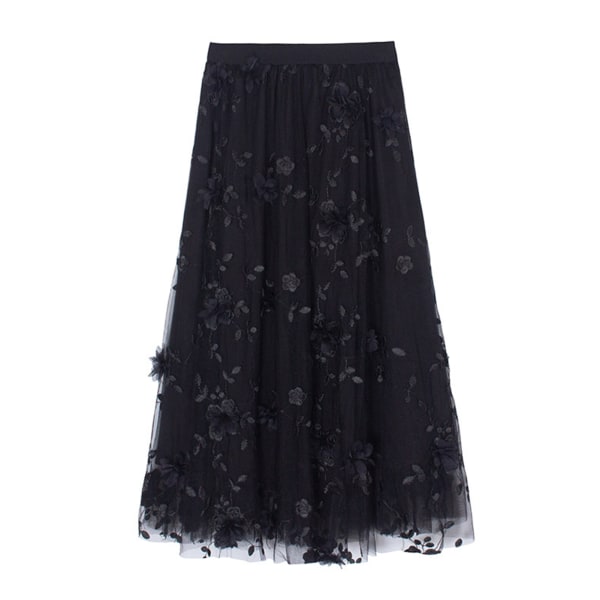 Kvinnor Casual Mesh midikjol Big Swing A-line plisserad kjol Present till nyår och alla hjärtans dag black