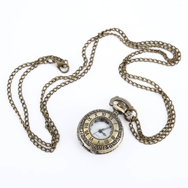Vintage Pocket Watch Legering romerskt nummer Dual Time Display Klocka Halsband Kedja Klockor copper
