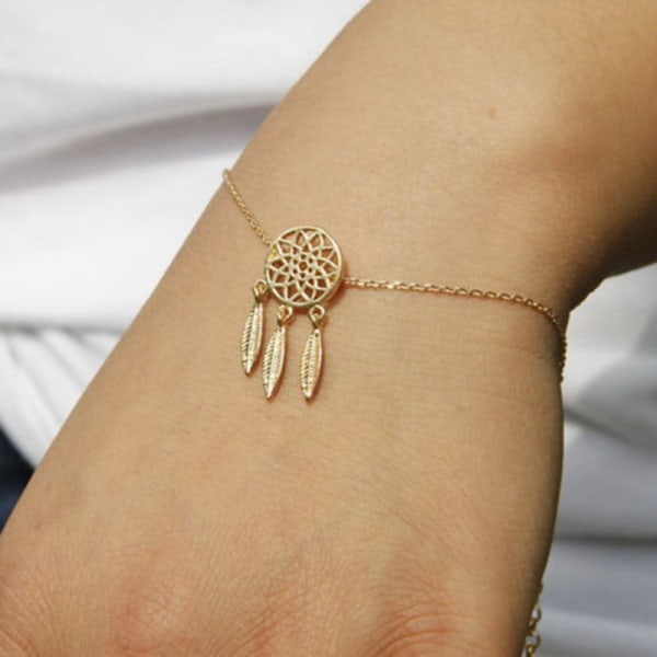 Kvinnor Drömfångare Hänge Armband Fjäder Tofs Smycken Retro Etniska Armband golden