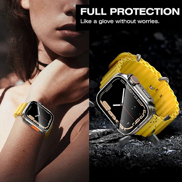 Skal till Apple Watch 46mm 42mm 45mm 40mm 44mm 41mm Skärmskydd PC-skal+Glasfilm Förvandla till Ultra Series 10 9 8 7 6 5 4 SE starlight 41mm Series 9 8 7