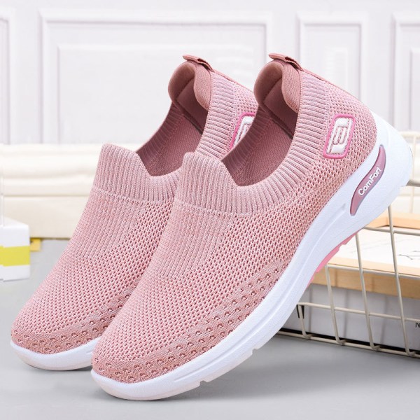 kvinnors casual mamma skor flygande stickade strumpor skor mjuk sula sneakers pink 38