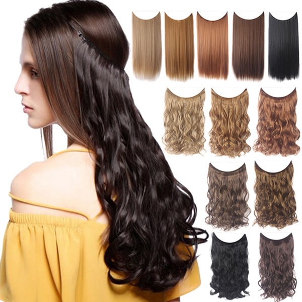 50 cm långt hårförlängningsklämma i hår Rakt/lockigt vågigt hårstycke för kvinnor, flickor wig-733