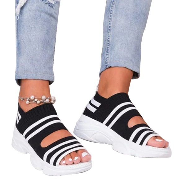 Kvinna Plattform Sandaler Slip On Shoes Anti-halk Walking Stickning Sock Sneakers black 39