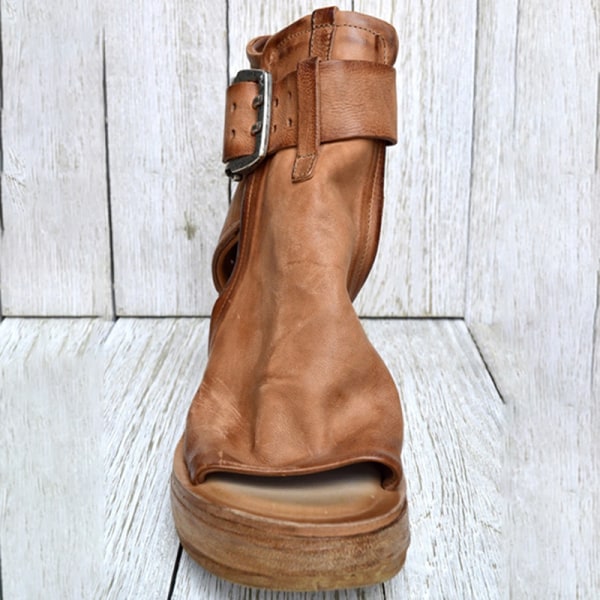 Kvinnor Casual Läder Retro Wedges Sandaler Vintage Spänne Design brown 35