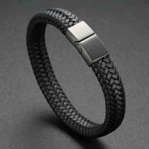 Män handgjorda flätat läderarmband rostfritt stål spänne armband smycken gåvor a 18.5cm