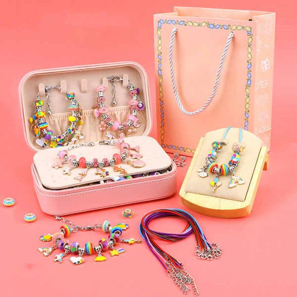 Kristaller set Delikat snyggt handledsband Smycken present till döttrar födelsedag rainbow pink