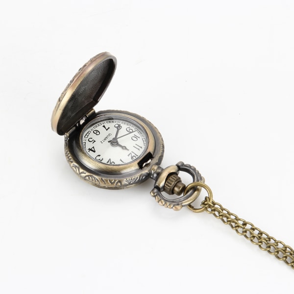 Vintage häst snidad rund kvarts Fob watch med kedja halsband Retro smycken default