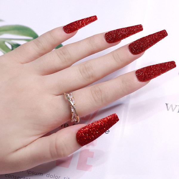 Vinröd Glittrande press-on-naglar Slitstark cover lösnaglar för kvinnor, flickor, Nageldekor glue models
