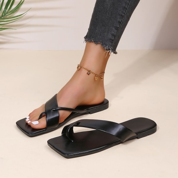 Dam Plat Square Peep Toe sandaler Slip-on Style Casual Skor med Anti Slip sula Sommar orange 42