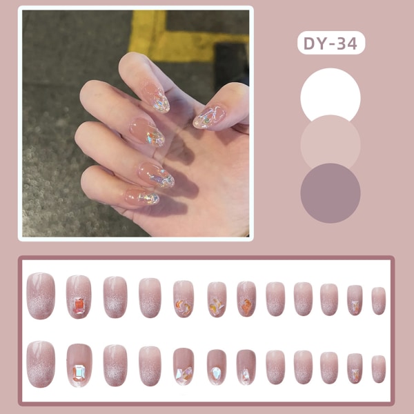 24st glansig falsk nagel med diamant glänsande lång falsk nagel för kvinnor och flickor glue models