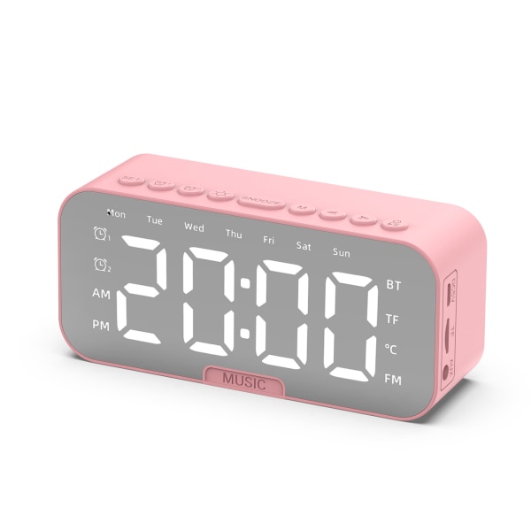 Intelligent Bluetooth-kompatibel högtalare Mini Desktop LED digital klocka för sovrum och arbetsrum pink