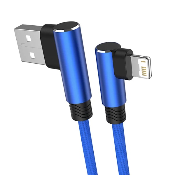 90 Graders Snabbladdning USB-kabel För iPhone 14 13 12 11 Pro X XS Max 6S 7 8 Plus 5 SE Sladd Original Lång 3M Vinkel Laddare Datakabel Blue 1m