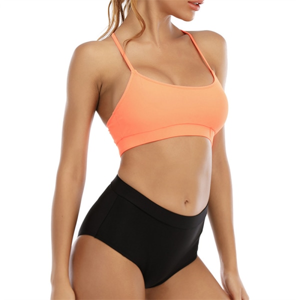 Tankini dam med pojkshorts 2-delad Criss Cross Back Swim Linne Bikini Spaghetti Strap black orange s