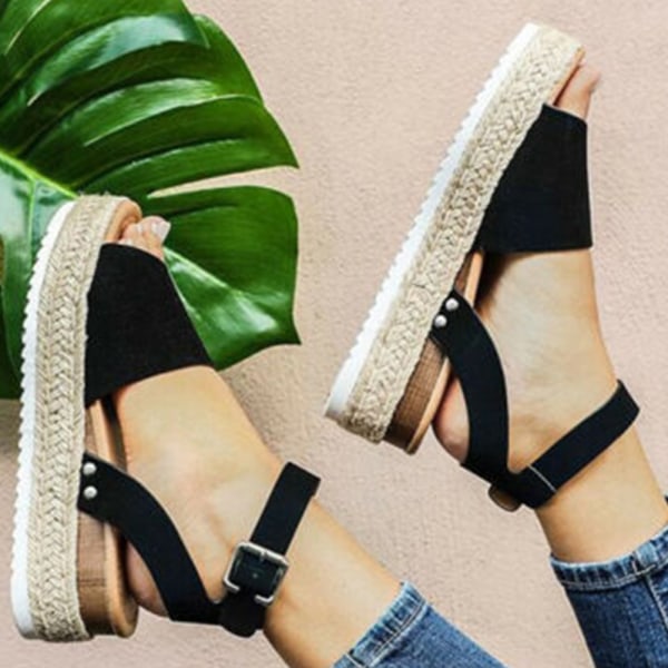 Sommar Ankel Strap Sandaler Öppen tå Plattform Casual Wedges Sandaler Sommarskor för kvinnor Beach gray 37