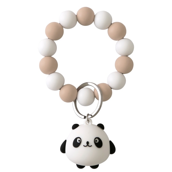 Silikonpärlor armband med tecknad panda dekor pärlstav Nyckelring handledskedja khaki